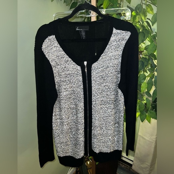 LANE BRYANT Sz 18/20 Long Sleeve Sweater black with Gray/Black Front w/ Sequins - Picture 1 of 6